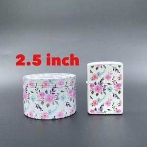 Floral pattern 2.5 inch aluminum grinder & light-er set